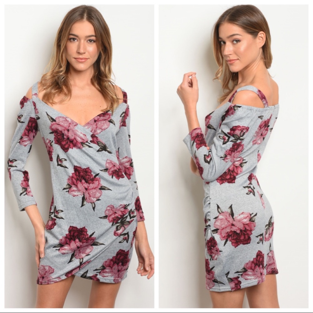 Gray Floral Cold Should Dress